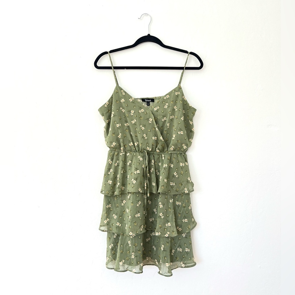 Trixxi Floral Print Mini Sleeveless Ruffle Dress